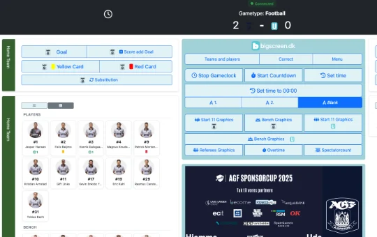 Kontrolpanelet til scoreboardet med kampur, stilling og spillere